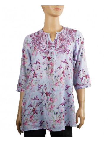 Casual Kurti - Floral Lavender Embroidery