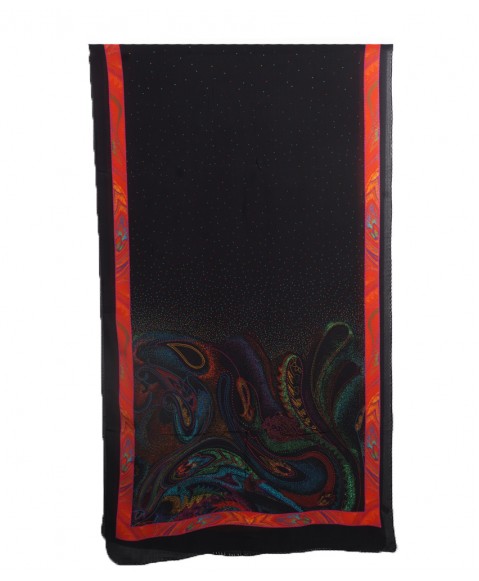 Crepe Silk Scarf - Black Dotted Paisley