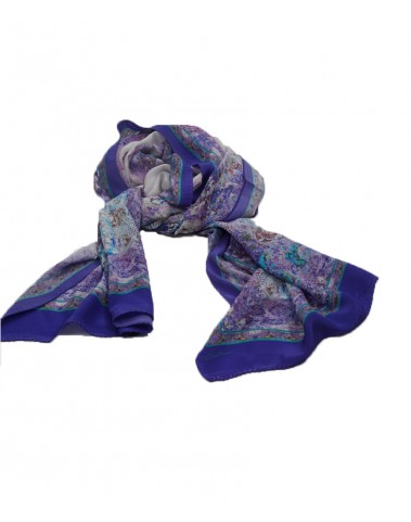 Crepe Silk Scarf - White And Blue Abstract