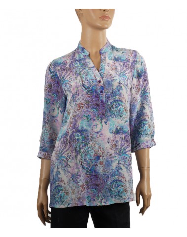 Short Silk Shirt - White And Blue Abstract