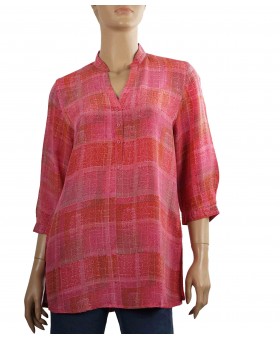  Short Silk Shirt - Pink Patchwork