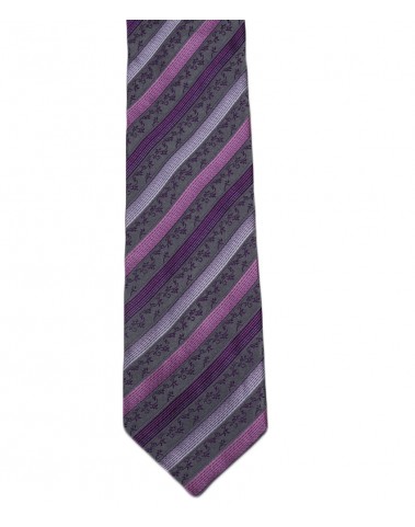 Woven Tie - Grey and Purple Stripes