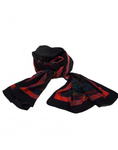 Crepe Silk Scarf - Black Dotted Paisley