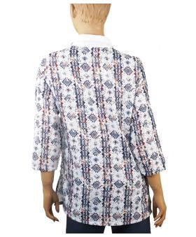 Casual Kurti - Blue Ethical Print On White