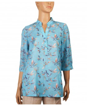 Casual Kurti - Leaf on blue