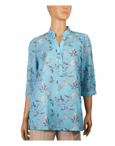 Casual Kurti - Leaf on blue