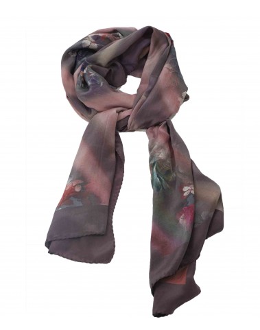 Crepe Silk Scarf -Purple Floral 