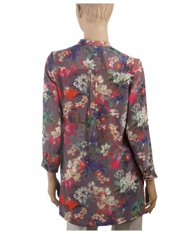 Long Silk Shirt - Purple floral