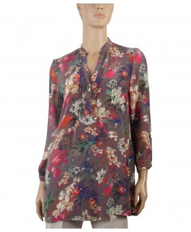 Long Silk Shirt - Purple floral