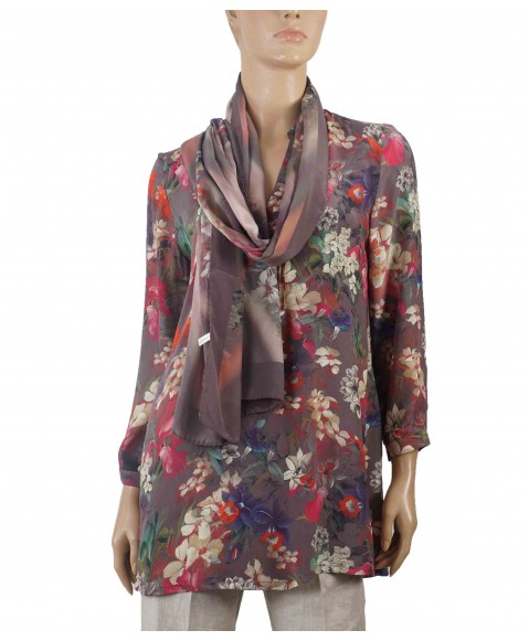 Long Silk Shirt - Purple floral