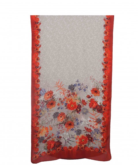 Crepe Silk Scarf - Big red Floral