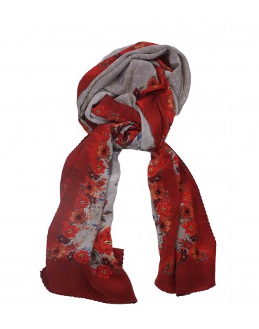 Crepe Silk Scarf - Big red Floral