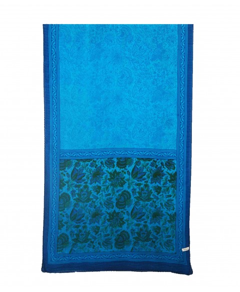 Crepe Silk Scarf - Blue Floral