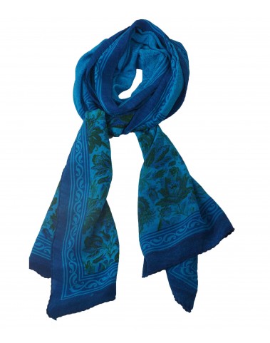 Crepe Silk Scarf - Blue Floral