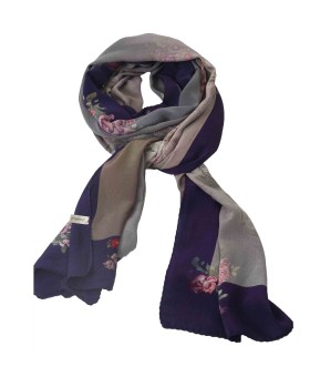 Crepe Silk Scarf - Red Big Floral 