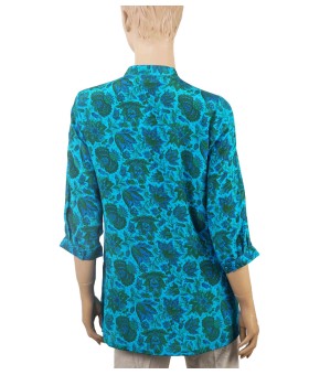 Short Silk Shirt - Blue Floral