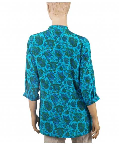 Short Silk Shirt - Blue Floral