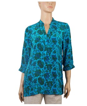 Short Silk Shirt - Blue Floral