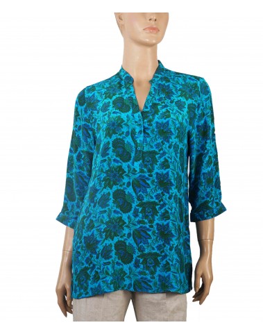 Short Silk Shirt - Blue Floral