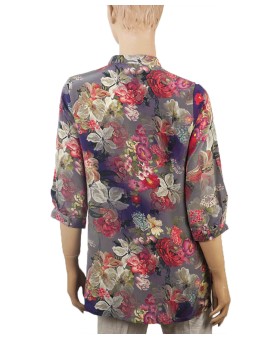 Short Silk Shirt - Red Big Floral