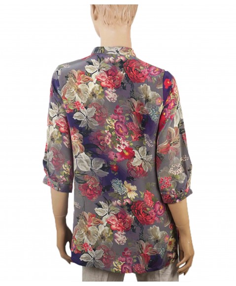 Short Silk Shirt - Red Big Floral