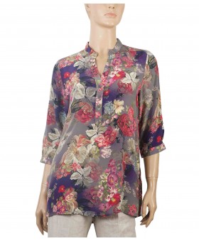 Short Silk Shirt - Red Big Floral