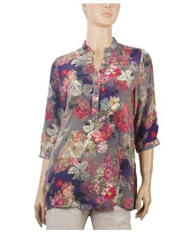 Short Silk Shirt - Red Big Floral