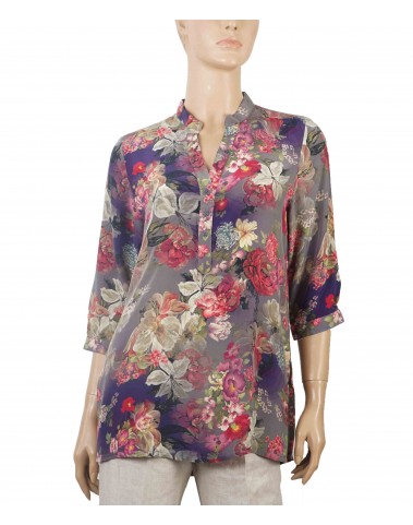 Short Silk Shirt - Red Big Floral