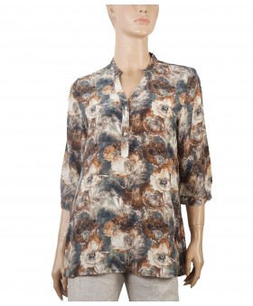 Short Silk Shirt - Beige Floral