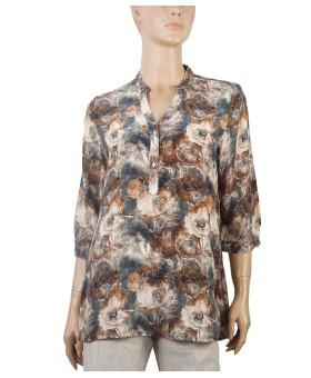 Short Silk Shirt - Beige Floral