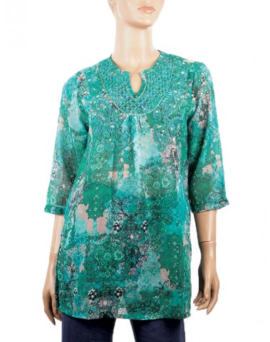 Embroidered Casual Kurti - Green Abstract