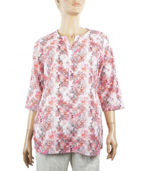 Casual  Kurti - Pink and White Abstract