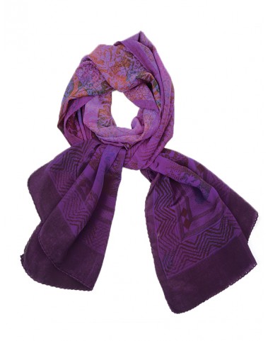 Crepe Silk Scarf - Purple Floral Patch