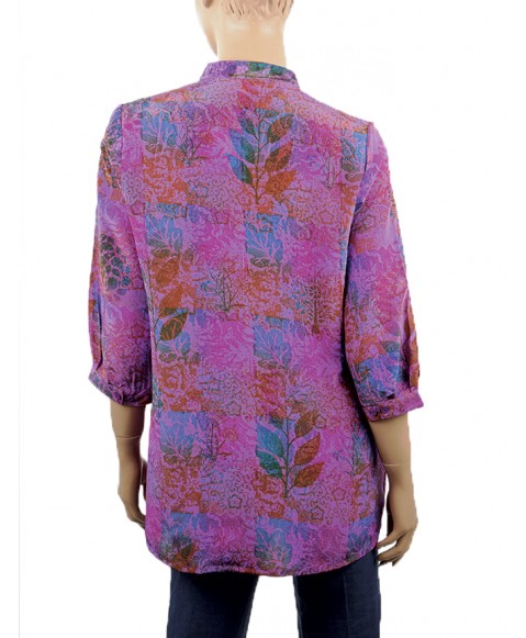 Short Silk Shirt  - Purple Floral Patch