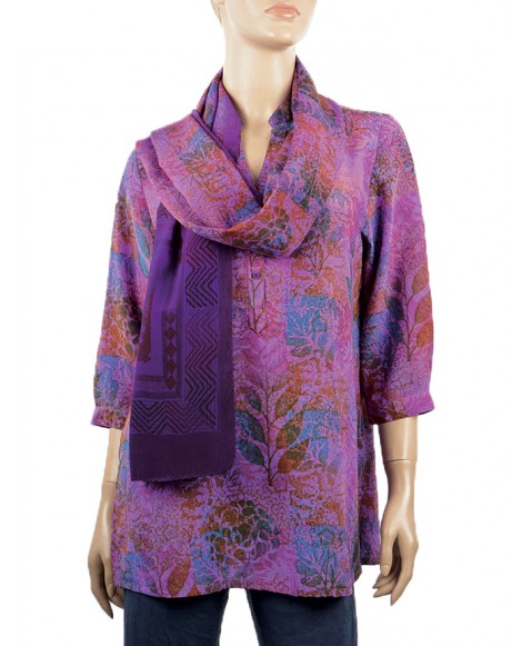 Short Silk Shirt  - Purple Floral Patch