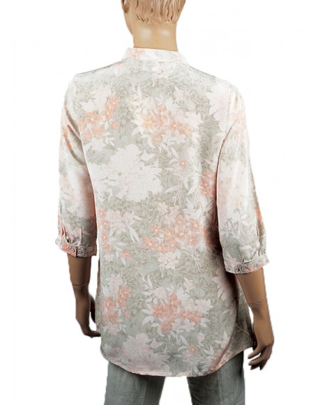 Short Silk Shirt  - Beige and Orange Floral