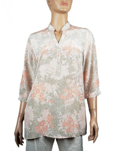 Short Silk Shirt  - Beige and Orange Floral