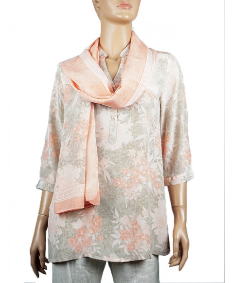 Short Silk Shirt  - Beige and Orange Floral