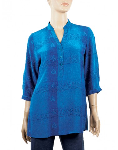 Short Silk Shirt - Royal Blue Patch