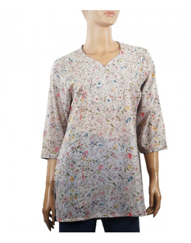 Embroidered Casual Kurti - Beige Floral