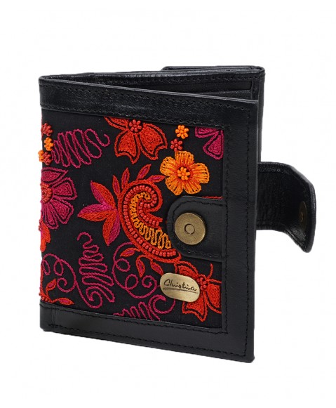 Folding Wallet - Orange and Pink Embroidered 