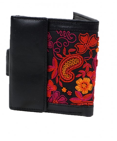 Folding Wallet - Orange and Pink Embroidered 