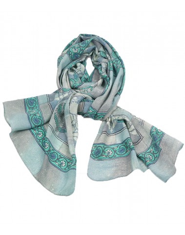 Crepe Silk Scarf - Green and Grey Patchwork