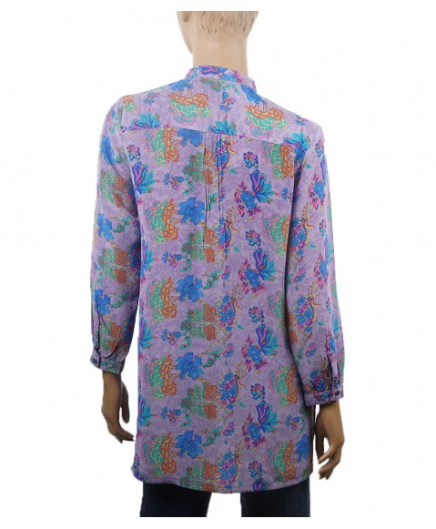 Long Silk Shirt - Lavender Floral