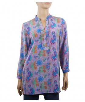 Long Silk Shirt - Lavender Floral