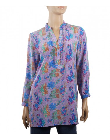 Long Silk Shirt - Lavender Floral