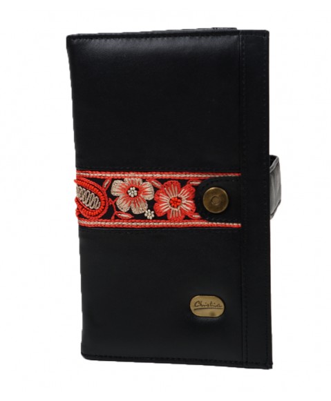 Passport Wallet - Red and Cream Embroidered 