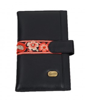 Passport Wallet - Red and Cream Embroidered 