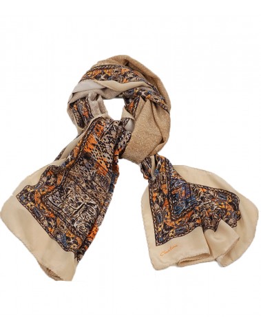 Crepe Silk Scarf - Beige and Orange Abstract