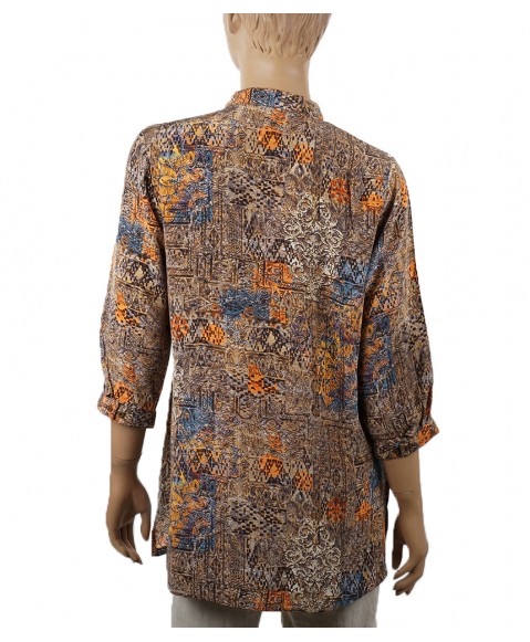 Short Silk Shirt - Beige and Orange Abstract